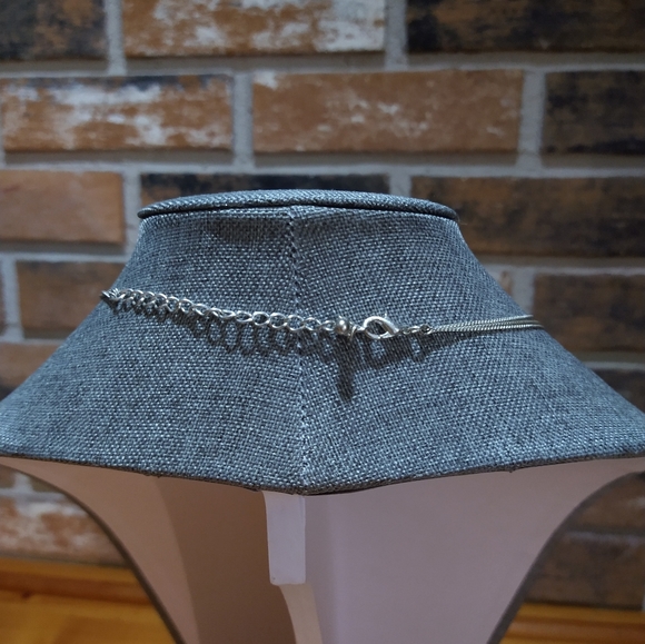 Layered faux Pearl silver black clear chain necklace - Picture 6 of 15